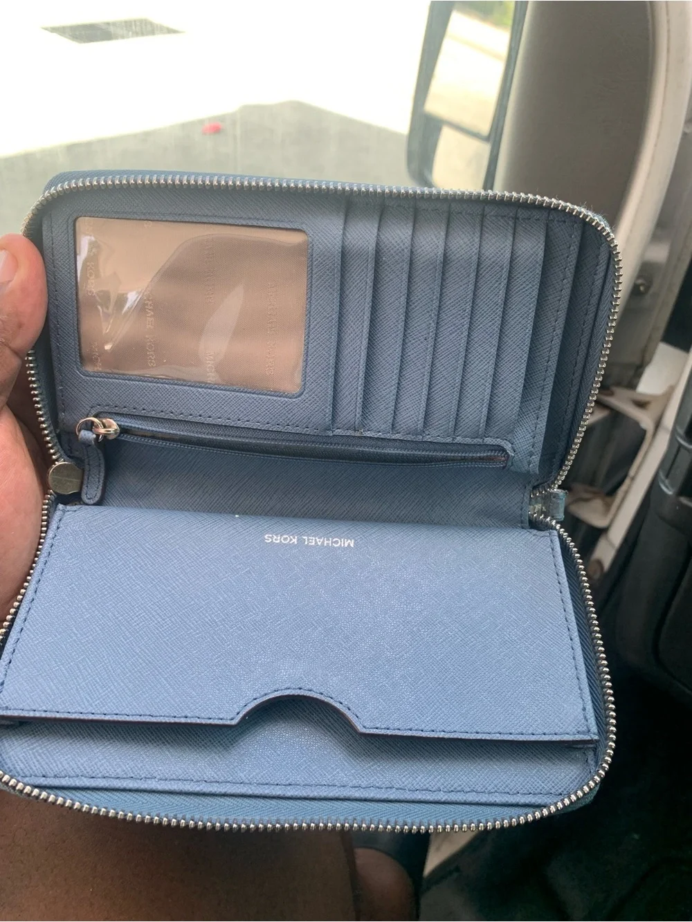 Michael Kors Blue Pebbled Leather Zip Wallet